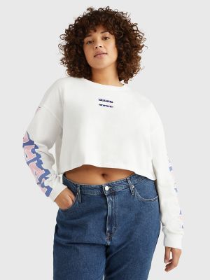 Curve Cropped Logo-Sleeve T-Shirt | Tommy Hilfiger USA