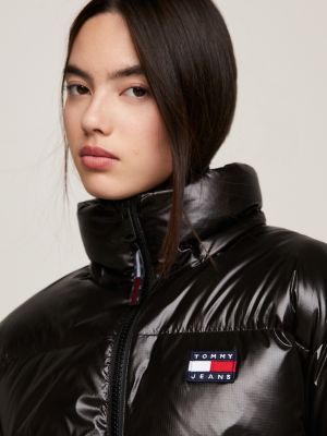 Tommy Hilfiger Women's Alaska Glossy Cropped Puffer Jacket - Black - S