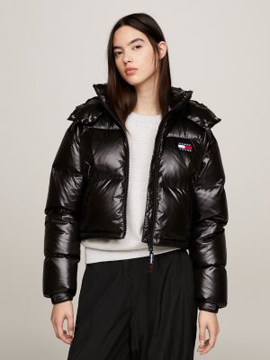 Tommy Hilfiger Women's Alaska Glossy Cropped Puffer Jacket - Black - S