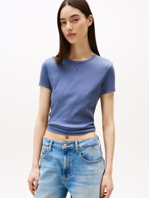 Tommy Jeans Slim Stretch Ribbed T-Shirt, Blue Moment