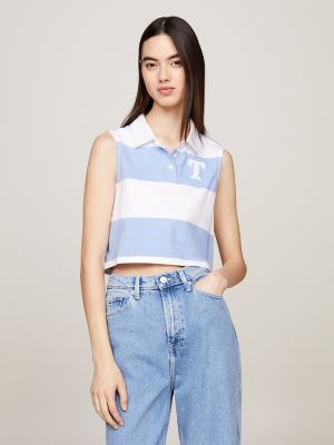 Sleeveless Cropped Rugby Stripe Polo