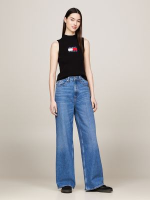 Sleeveless Mockneck Logo Sweater, Black