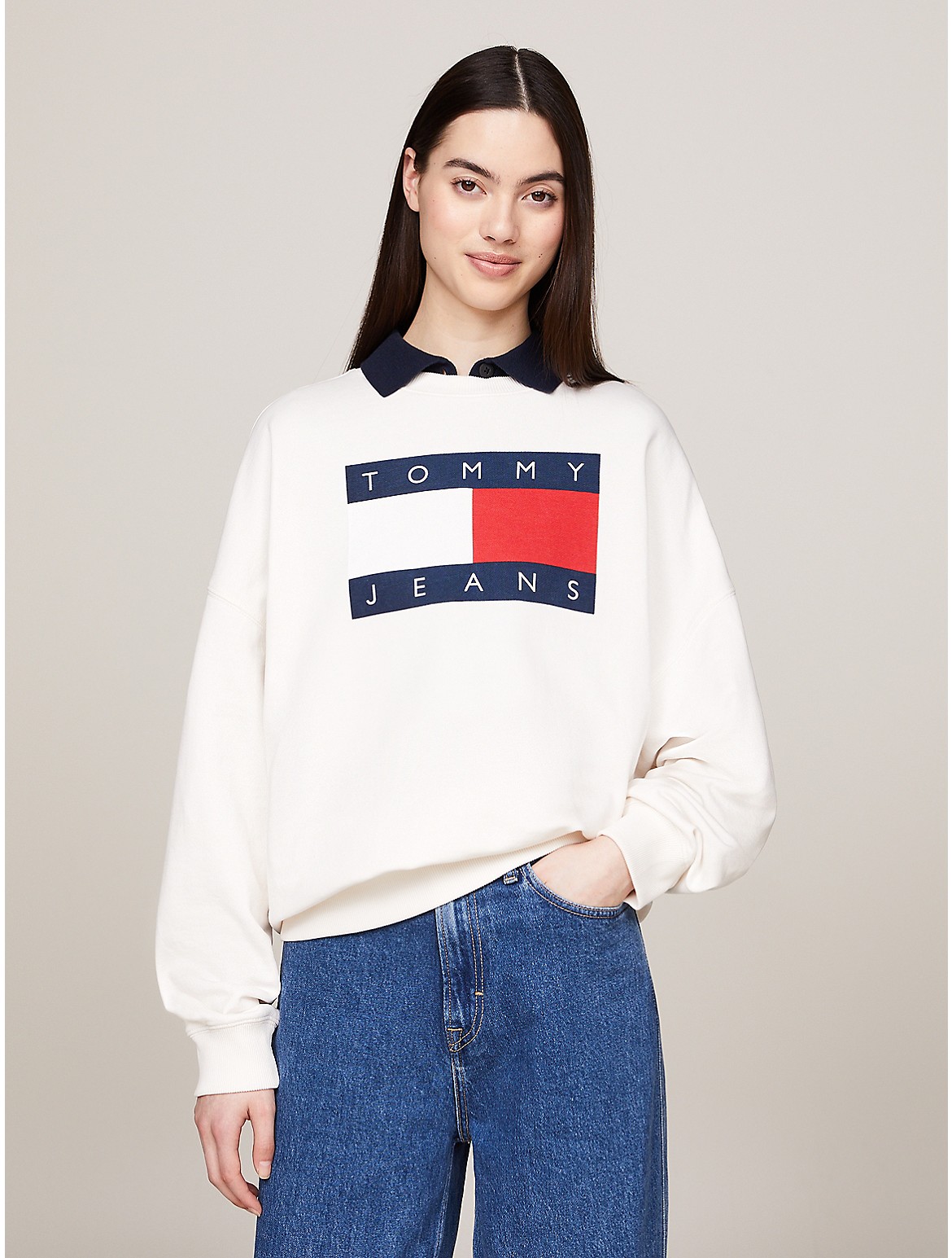 Tommy Hilfiger Oversized Fit Flag Sweatshirt In White