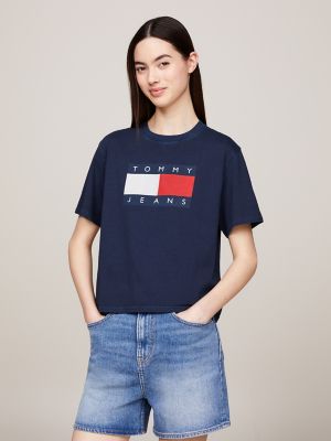 Tommy Jeans Boxy Fit Flag Badge T-Shirt, Dark Night Navy