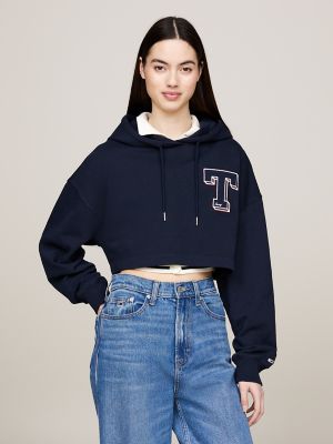 Cropped Fit Tommy Pullover Hoodie, Dark Night Navy