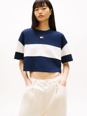 Tommy Jeans Colorblock Cropped T-Shirt, Dark Night Navy