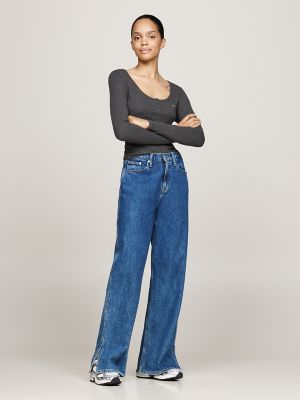 Tommy Jeans Ribbed Scoop-Neck Henley, New Charcoal Melange