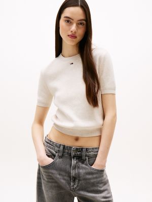 Tommy Jeans Classic Short-Sleeve Sweater, Oat Heather