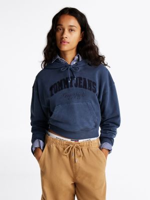 Embroidered Flocked Logo Cropped Hoodie Tommy Hilfiger