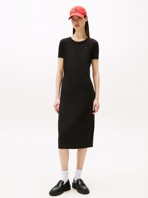 Tommy Jeans Ribbed Bodycon Midi Dress, Black