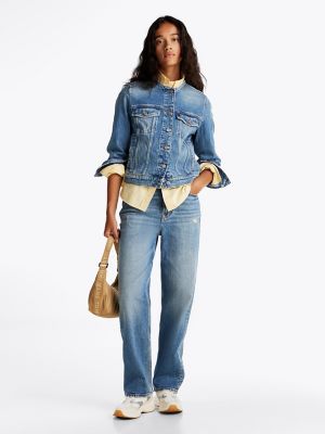 Tommy Jeans Collarless Denim Jacket, Medium Wash Denim