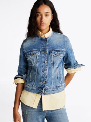Tommy Jeans Collarless Denim Jacket, Medium Wash Denim