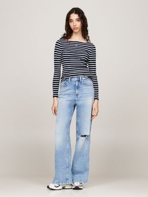 Breton Stripe Boatneck Top, Dark Night Navy Multi