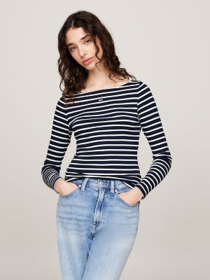Breton Stripe Boatneck Top, Dark Night Navy Multi