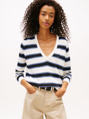 Tommy Jeans Classic V-Neck Sweater, Black / Multi Stripe