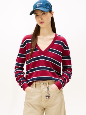 Tommy Jeans Classic V-Neck Sweater, Multi Stripe