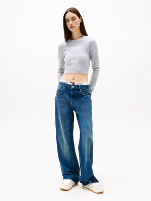 Tommy Jeans Cropped Logo Sweater, Grey Heather