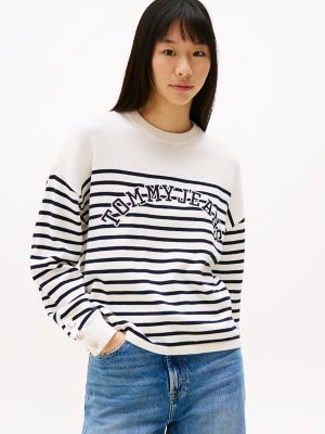 Tommy Jeans Stripe Varsity Logo Sweater, Ancient White