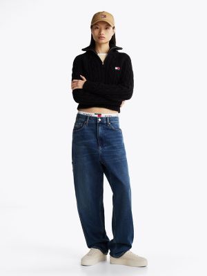 Tommy Jeans Cable Quarter-Zip Sweater, Black