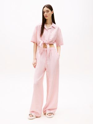 Tommy Jeans Cotton-Linen Blend Pant, Precious Pink / Stripe