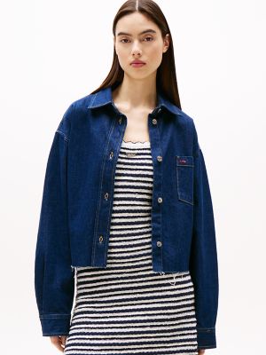 Tommy Jeans Copped Denim Shirt Jacket, Dark Denim