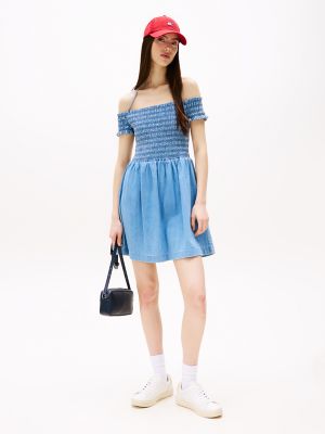 Robe en cambrai froncé Tommy Jeans, denim moyen