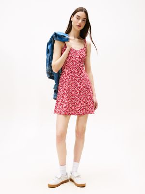 Tommy Jeans Floral Print Mini Dress, Red / Small Flowers