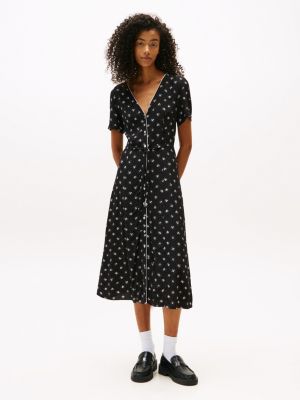 Tommy Jeans Floral Print Midi Dress, Black Floral Aop