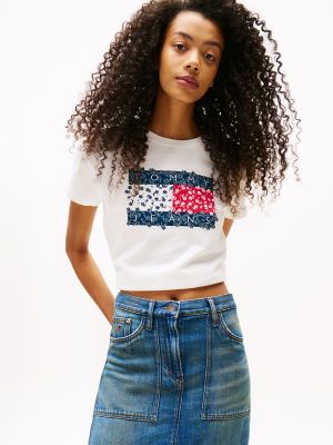 Tommy Jeans Floral Flag Logo T-Shirt, Ecru