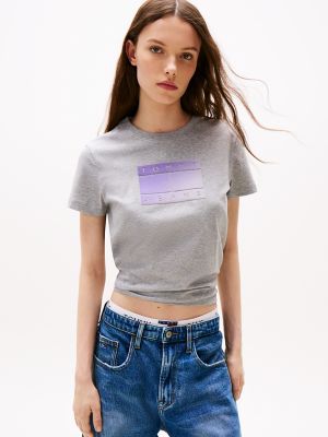 Tommy Jeans Ombre Flag Logo T-Shirt, Grey Heather