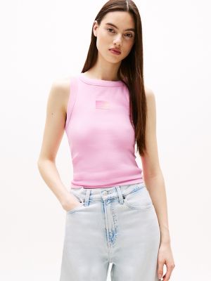 Tommy Jeans Ombre Logo Ribbed Tank Top, Carnival Pink