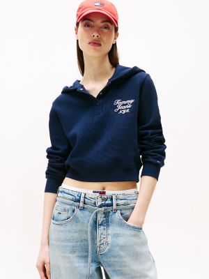 Tommy Jeans Cropped Henley Hoodie, Dark Night Navy