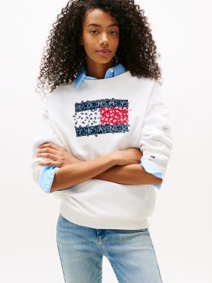 Tommy Jeans Floral Flag Logo Sweatshirt, Ecru