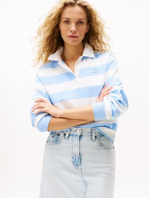 Tommy Jeans Stripe Rugby Shirt, Light Powder Blue Stripe