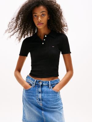 Tommy Jeans Pointelle Polo Sweater, Black