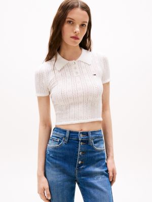 Tommy Jeans Pointelle Polo Sweater, Ecru
