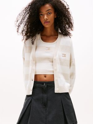 Tommy Jeans Relaxed Fit Stripe Cardigan, Oatmeal Heather Stripe
