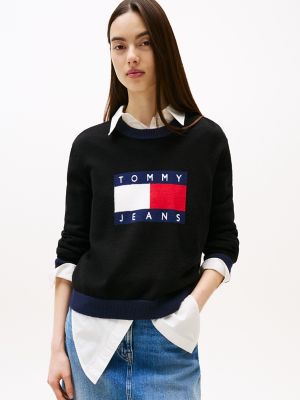 Tommy Jeans Relaxed Flag Logo Sweater, Black