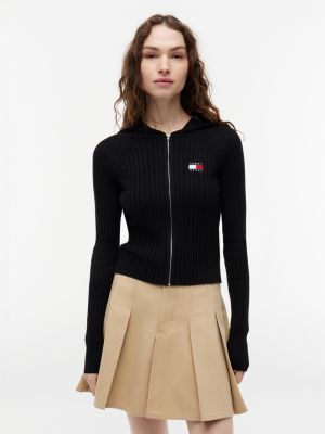 Tommy Jeans Slim Fit Hooded Zip Cardigan, Black