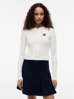 Tommy Jeans Slim Fit Hooded Zip Cardigan, Ancient White
