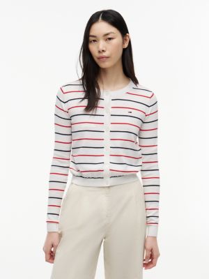 Tommy Jeans Slim Fit Cotton Cardigan, Ecru / Multi Stripe