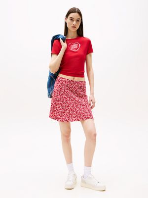 Tommy Jeans Floral Print Mini Slip Skirt, Red / Small Flowers