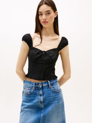 Tommy Jeans Poplin Boho Crop Top, Black