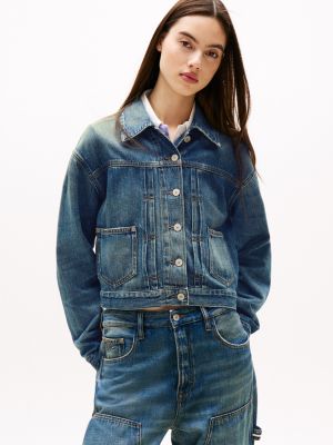 Tommy Jeans Relaxed Pleated Denim Jacket, Medium Denim