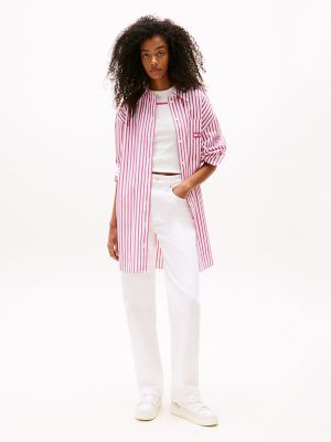 Tommy Jeans Oversized Mini Shirtdress, Ecru / Pink Stripe
