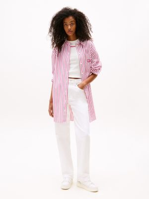 Tommy Jeans Oversized Mini Shirtdress, Ecru / Pink Stripe
