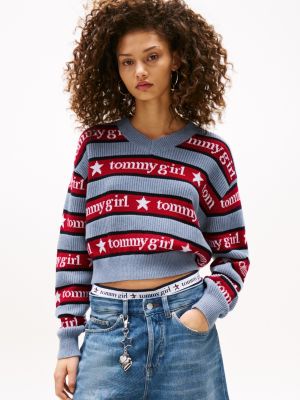 Tommy Girl Stripe Logo Sweater, Sweet Blue