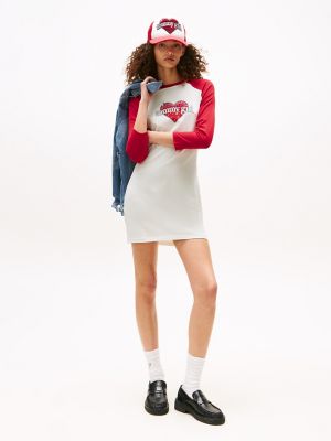 Tommy Girl Heart Logo T-Shirt Dress, Ivory Marl / Primary Red