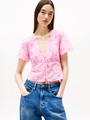 Tommy Jeans Embroidered Eyelet Top, Carnival Pink