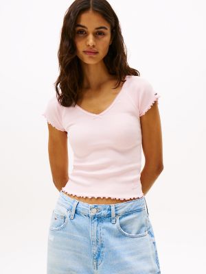 Tommy Jeans Slim Fit V-Neck T-Shirt, Precious Pink